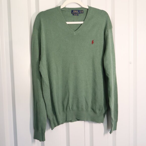 Polo Ralph Lauren Men's V-Neck 100% Pima Cotton Green Red Pony Size XL - Picture 1 of 8